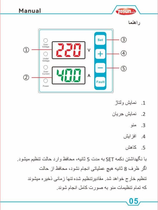 محافظ  ولتاژ دیجیتال و جریان تکفاز 60 و 80 آمپرTOSUN lux - Image 7